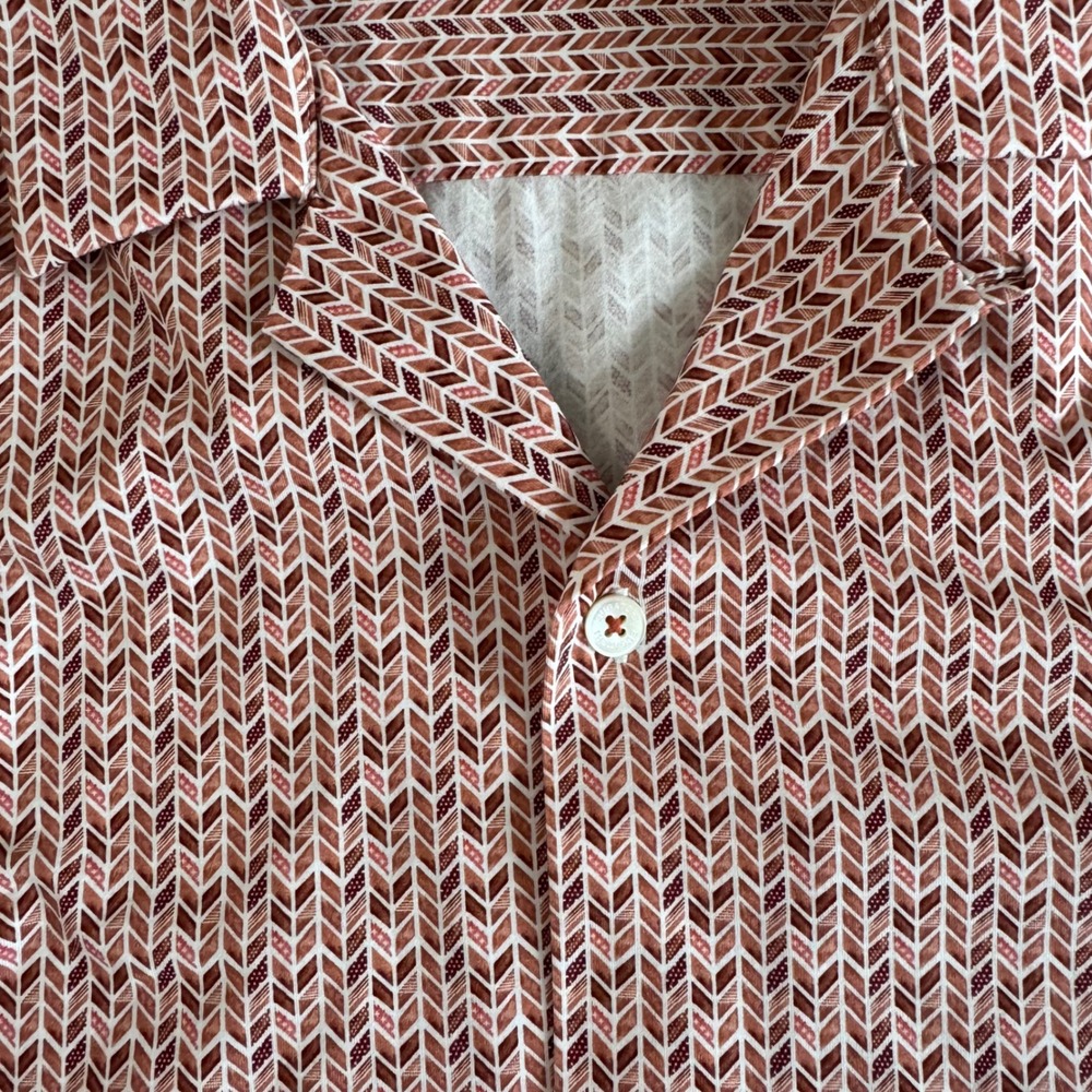 Bugatchi XL Red Short Sleeve 8-Way Stretch Geometric Button Up Men's Shirt - Picture 4 of 12